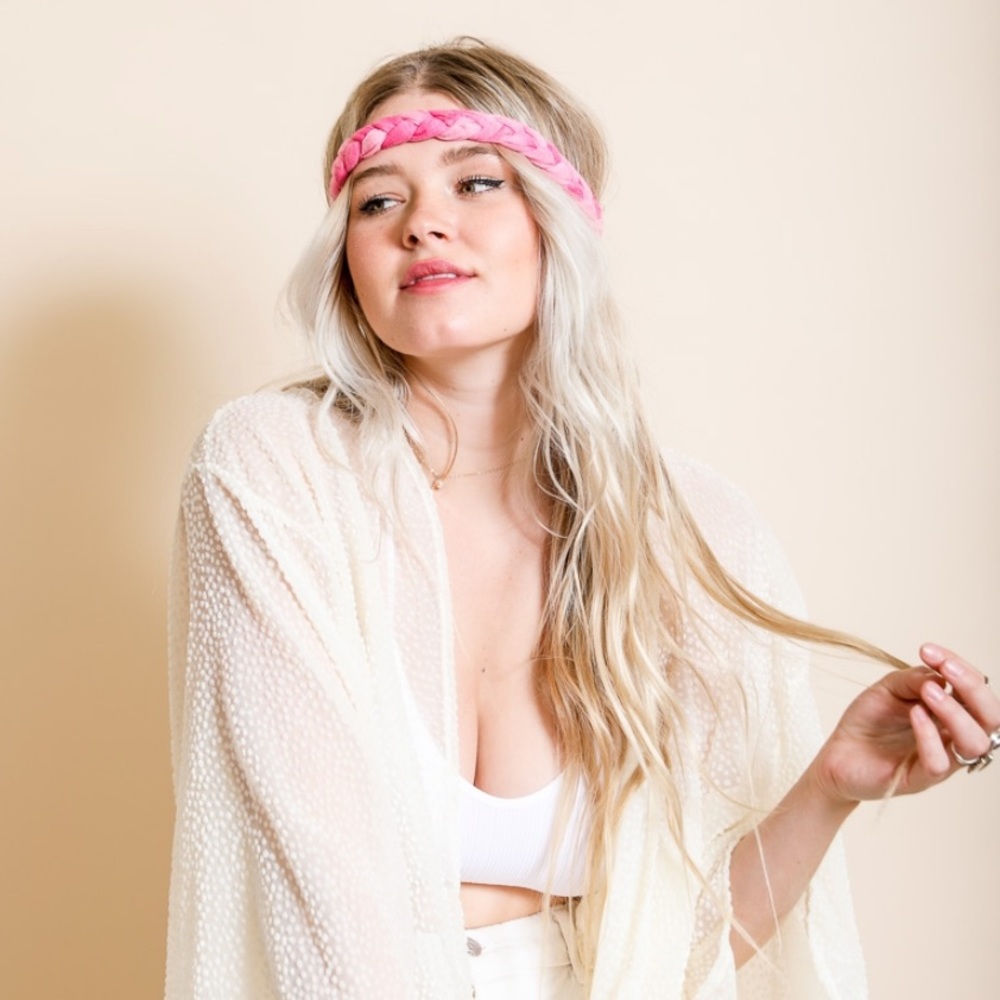 Tie Dye Braided Headwrap in Pink